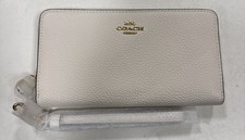 Coach New C4451 Long Zip Around Wallet Wristlet Chalk Pebbled Leather NWT 298