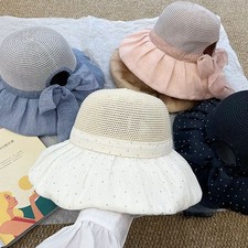Dama Ala Ancha Paja Cubo Sombreros con Lazo Sol Sombrero para Playa Exterior Lindo Verano
