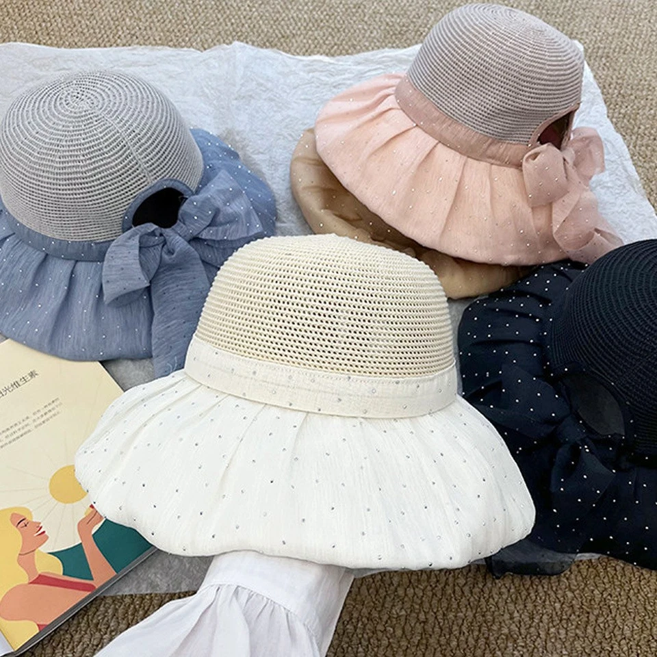 Chapeau Bob En Paille Femme À Large Bord Avec Nœud, Couleurs Multicolores - Photo 4/4