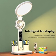 LED Clock Table Lamp USB Chargeable Dimmable Desk Lamp Plug-in LED Fan Light