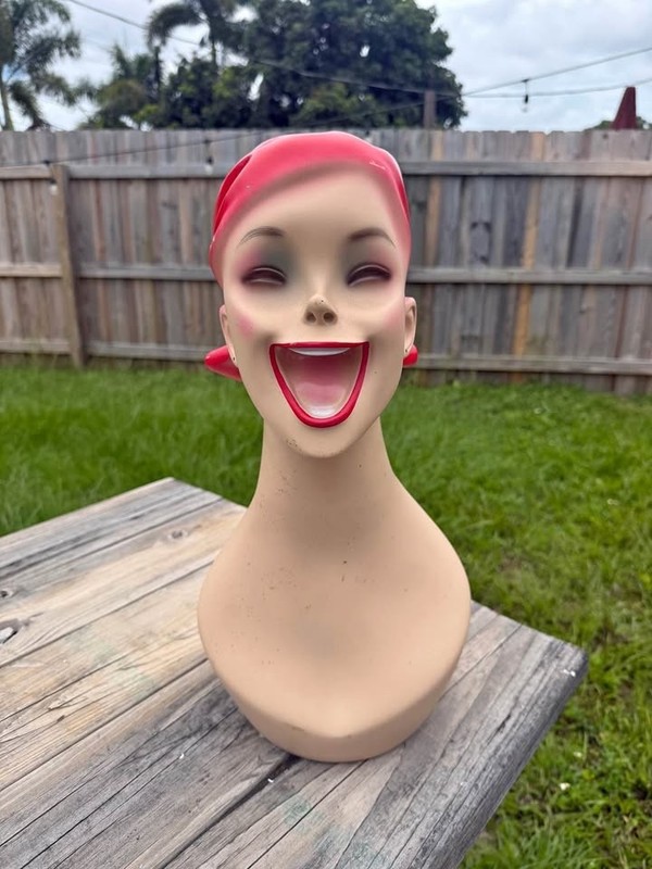 Vintage Mannequin Head “Laughing Lulu” Red Hair 18" Bust Smiling Fiberglass