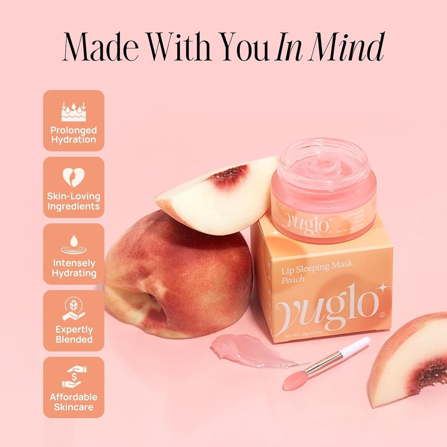 YUGLO Lip Sleeping Mask | Peach Flavor | Hydrating & Soothing Pink 