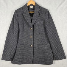 Vtg L.L. Bean Wool Cashmere Blazer 14R Gray Black Houndstooth Made in Turkey EUC
