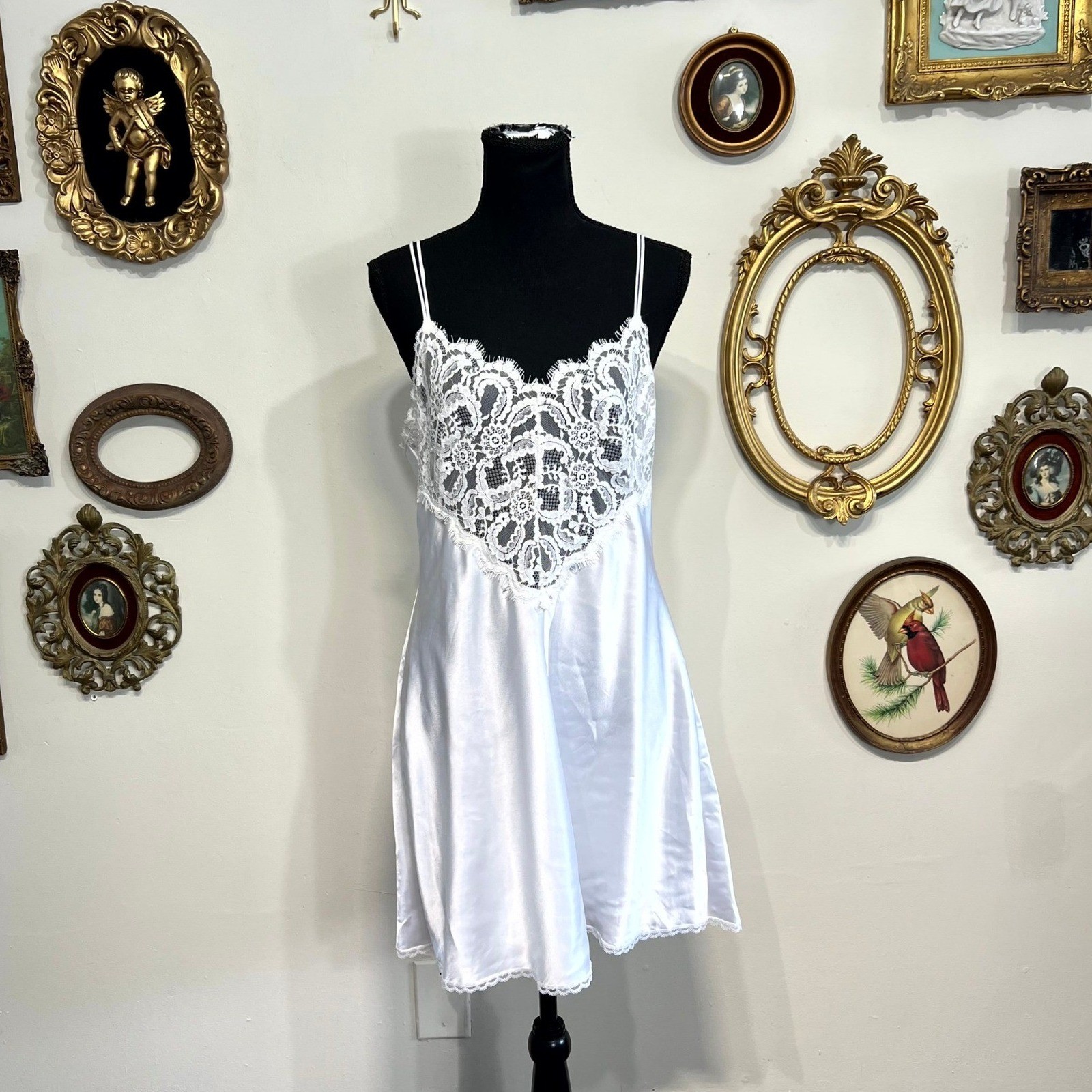 Vintage Victoria's Secret Lace Trim Satin Slip Dress Medium