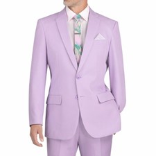 LUCCI Men's Lavender 2 Button Slim Fit Poplin Polyester Suit, 34S-56L - NEW