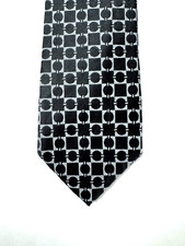 BCBG ATTITUDE Silk Tie Black Gray Geometric Checkered Classic Men  s Necktie