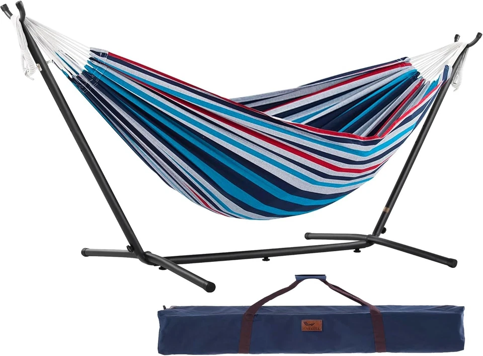 Premium Double Cotton Hammock with Space-Saving Steel Stand - 450 lb Capacity - Image 2 of 4