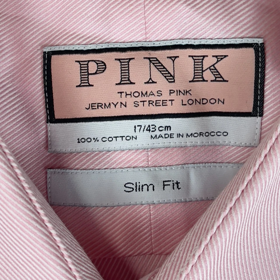 Thomas Pink Dress Shirt Men's 17 Pink Casual Long Sleeve Slim Fit Button Up - Image 3 of 4