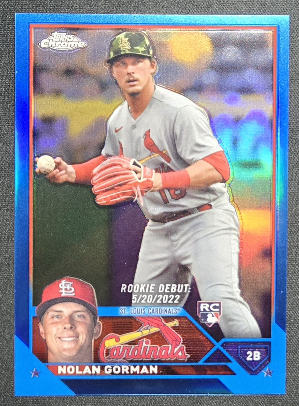 2023 Topps Chrome Update Nolan Gorman RC Debut Blue Refractor #'d 132/150
