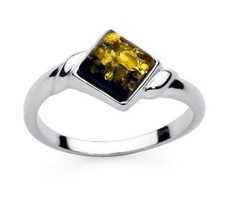 Silver ring with square green amber, size S