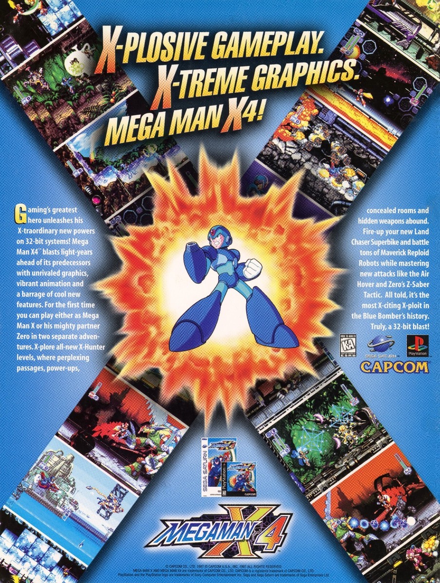 希少　店頭用　ロックマン X4　ROCKMAN　販促ポスター Mega Man X4 Sega Saturn Playstation 1 PS1 Game Promo Ad Art