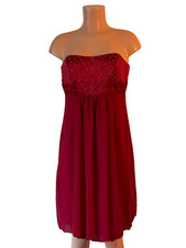 Davids Bridal Strapless Dress Size 4 Cocktail Beaded Red Prom Sheer Lined
