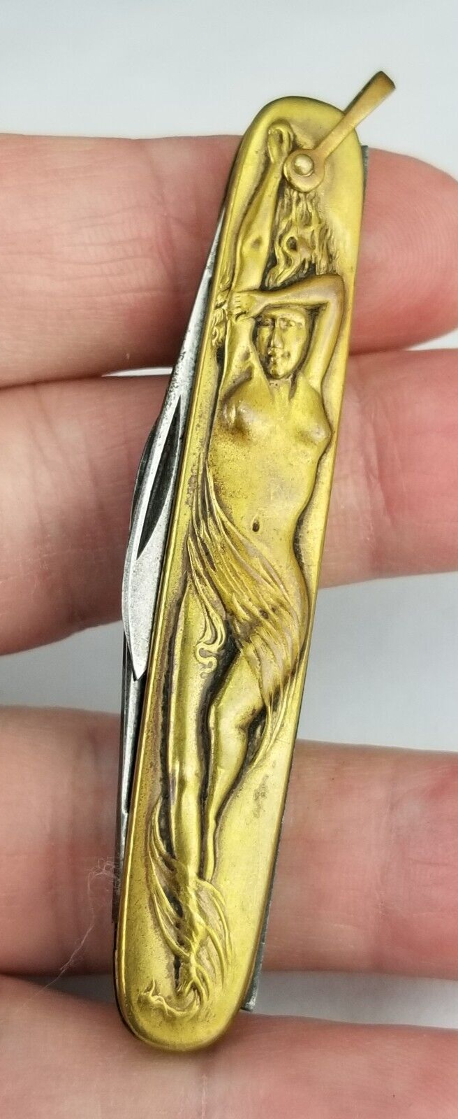 antique 10k or 14k GOLD filled pocket knife Sheffield Steel nude lady