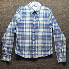 Abercrombie Fitch Shirt Mens Sz L White Blue Plaid Muscle Fit Button Down