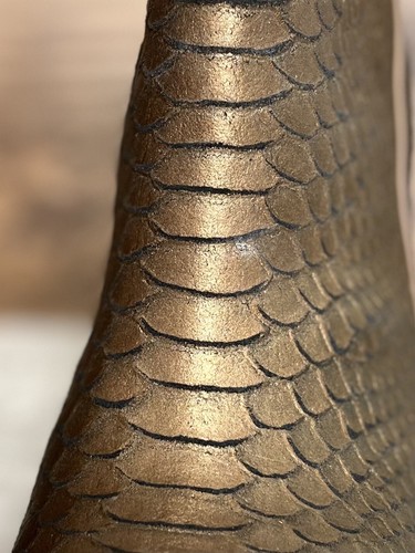 Badgley Mischka Fido Snake Print Embossed High Heels Booties 8M Bronze Zip Boots - Picture 14 of 16