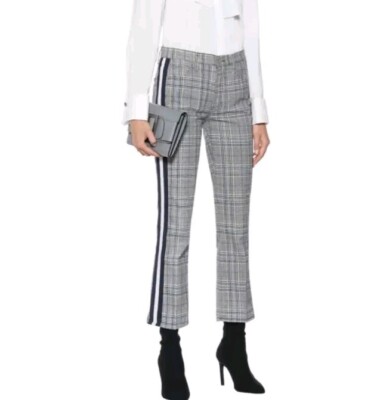 MOTHER Jeans Pants Size 28 Insider Crop Plaid Stretch Side Stripe White  Navy
