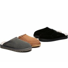UGG Scuff Men Home Slippers Bred Australian Sheepskin Wool Grey Black Chestnut