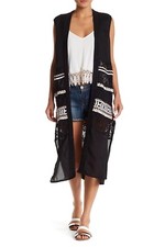 Roffe Womems Black Lace & Embroidered Long Mixed Media Vest Small/med Nwot