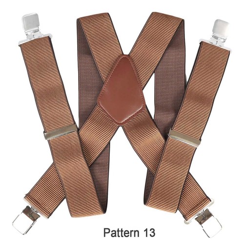 Men's 50mm Wide Suspenders Heavy Duty Elastic Leather Clip On Braces Trousers - Picture 48 of 52