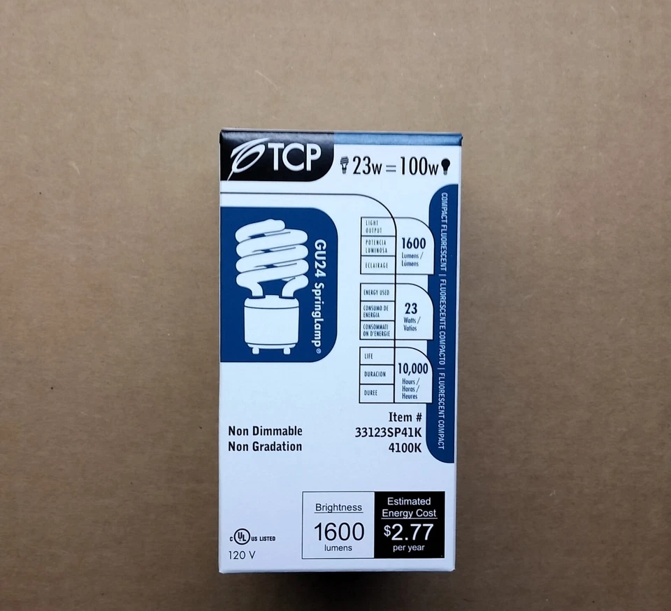 TCP 33123SP41K 23W (100W Equal) GU24 Springlamp 4100K Spiral CFL Light Bulb - Image 3 of 4