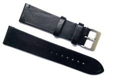 22mm 24mm Black Genuine Leather Classic Style Watch Band Handmade Silver Buckle