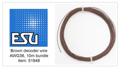 ESU 51948 ~ DCC Decoder Wire ~ 36 AWG ~ .5mm Diameter ~ 10 Meters Long ~ Brown