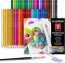 Watercolor Pencils,50 Colors, Blendable Wet or Dry, Ideal for Coloring Books and