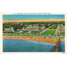Postcard Park Beach Hotel and Cottages Falmouth Heights Mass 124 Linen 1930-1950