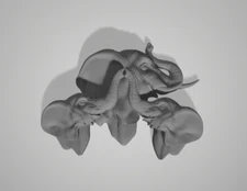 3d Model Stl File for CNC Router Laser and 3D Elephant with 2 calf Model