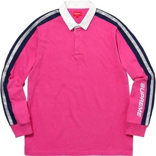 Supreme Reflective Sleeve Stripe Rugby Pink Size M SS18 New In