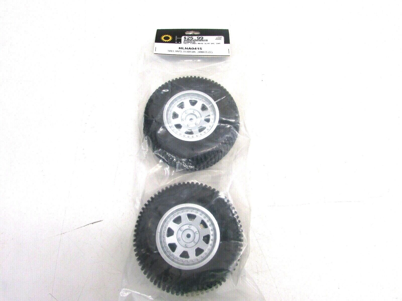 NEW! HELION TIRES, MOUNTED, SILVER WHEEL, PAIR, 24MM-OS (SC) #HLNA0415