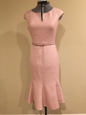 NWT MAX MARA Pink Otaria Belted Silk Wool Linen Flounce Hem Midi Dress Size 4 