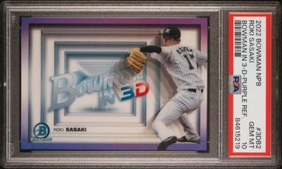 2022 Bowman NPB Chrome ROKI SASAKI 3D Purple Refractor RC #d 03/10 
