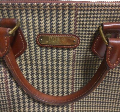 POLO RALPH LAUREN Houndstooth Mini Boston Bag Brown Authentic
