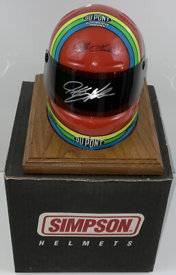 JEFF GORDON AUTOGRAPHED 1/2 Scale Simpson Helmet On Wood Base