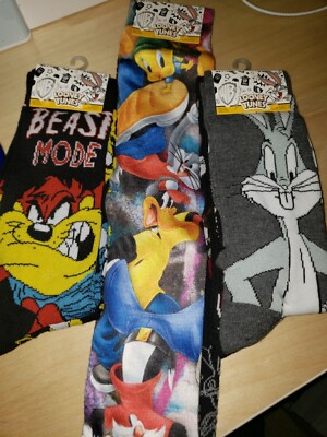 Looney Tunes Crew Socks HYP 2 Pairs NWT 6-12 Multiple Patterns Bugs Bunny & More