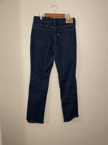 Levis 505 Womens Jeans 28 Blue Denim Straight Leg Stretch Dark Wash - Picture 3 of 7