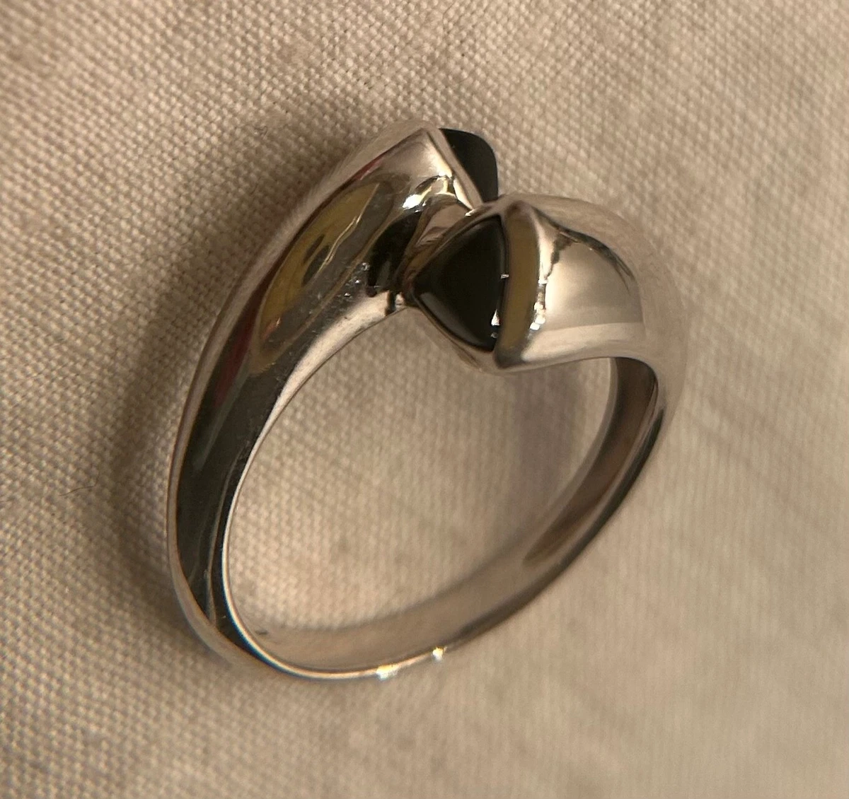 925 Handmade Solide Bague Argent Onyx Noir Cabochon Anneaux Gemmes