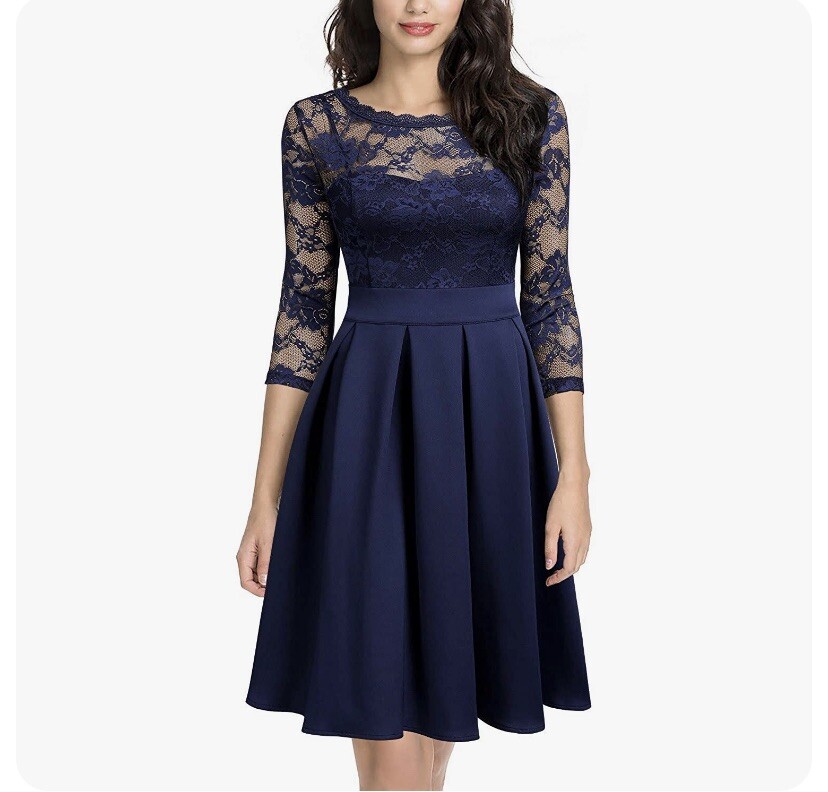 Miusol Vintage Floral Lace 2/3 Sleeve Bridesmaid Party Dress Navy size M Miusol Vintage Floral Lace 2/3 Sleeve Bridesmaid Party Dress Navy size M