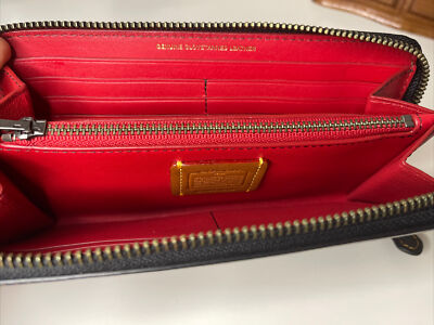 ミー COACH Sequins Car Black Copper/Black Leather Accordion Zip Wallet