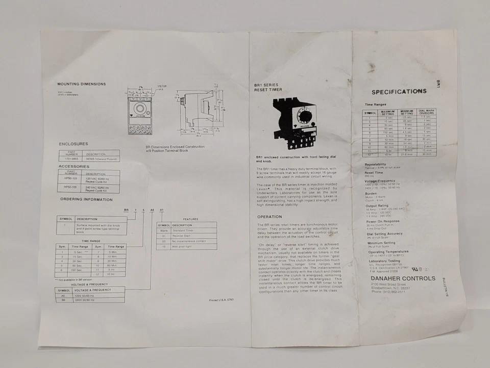 Eagle Signal BR18A6 Zeitschaltuhr, 0-10 min 10A 1/3 PS 125-250 VAC; 1/2-1/4A 125-250VDC - Bild 3 von 4