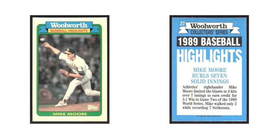 1990 Topps Woolworth Mike Moore Athletics #27 - Image 3 of 3