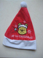 Disney Winnie The Pooh "MY 1ST CHRISTMAS" Baby Red Plush Embroidered Santa Hat