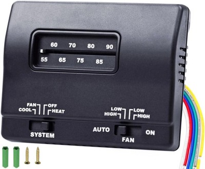 7330F3852 RV Thermostat Heat Cool Control 12V DC Single Stage T-Stat Black