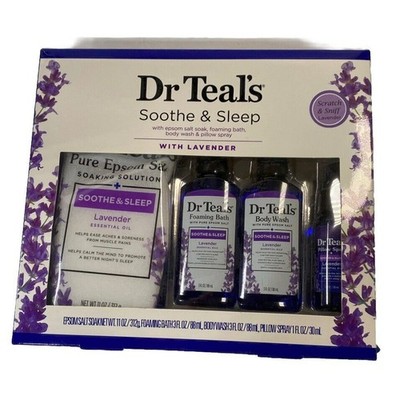 New Dr Teal's Pure Epsom Salts Lavender, Body Wash, Foaming Bath, Gift Set 4-pc