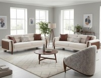 Modernes Beige Sofa Set 3+3+1 Sitzer Stoffsofa Wohnzimmer Elegant PolstermöBel
