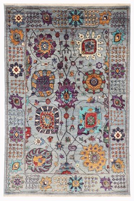 4 x 6 Fuß Tribal Grauflächenteppich Afghan Handgeknüpft Veg Dye...