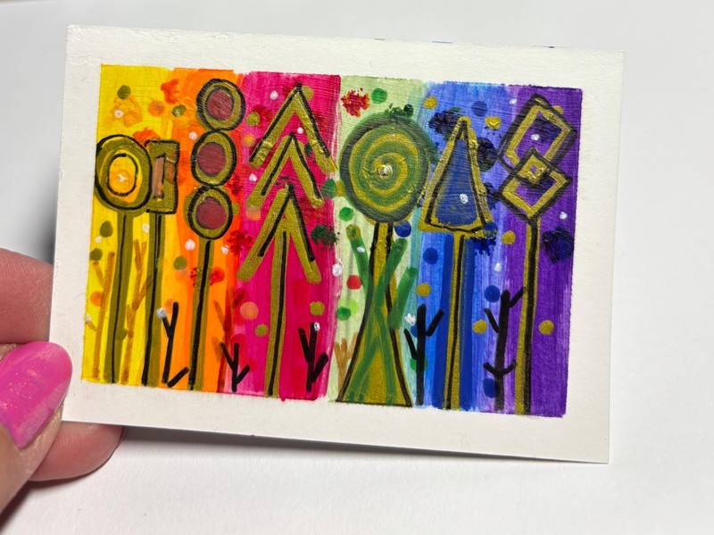ACEO Original Hand Painted Abstract Colorful Forest LE 4/4 by TheArtsyDispatcher