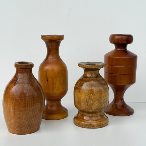 Lof of 4 Handmade Turned Wood Candle Holder or Vase Cherry Mango Myrtlewood