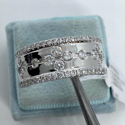 2Ctw Round Cut Real Moissanite Band Engagement Ring 14K White Gold Plated Silver
